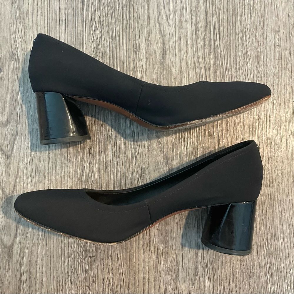 DONALD J. PLINER Black Nylon Patent Leather Block Heels - Picture 4 of 13